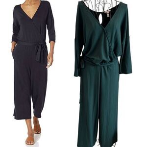 Daily Ritual- Oversized Emerald Green Soft Wide Leg Elbow-Sleeve Jumpsuit, XL